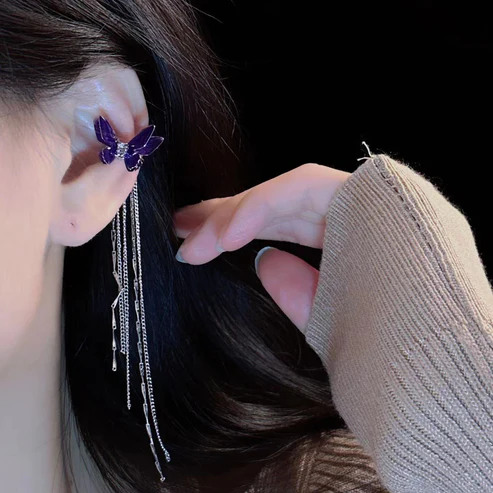 Flutter Cascade Dangling Earcuff (pink)