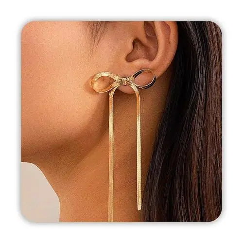 golden long bow earrings