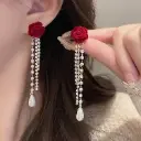 redrose and pearl drop earring