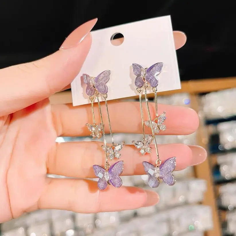 lavender buterfly hanging earring