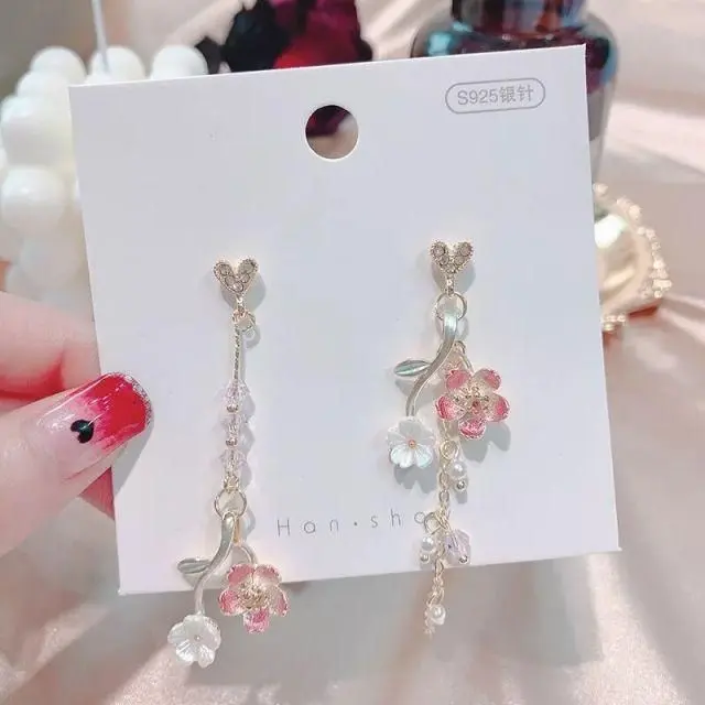 cherry blossom tassel drop earring