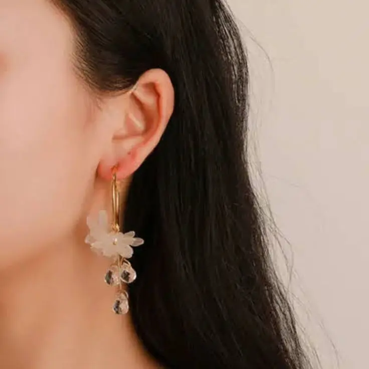 flower drop hoop earring