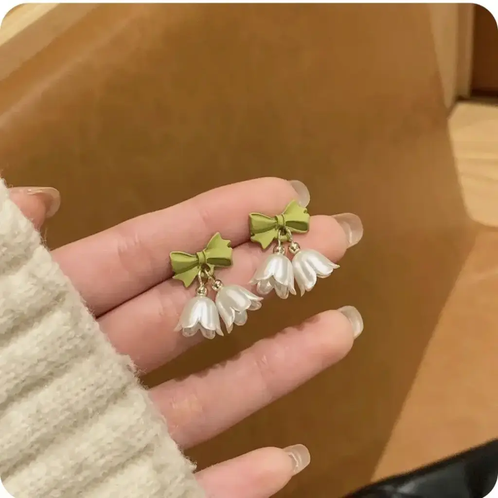 bow & flower drop earring
