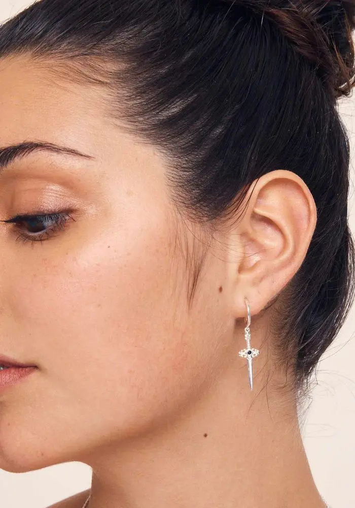 oxidised sword hook earring
