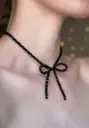 pearl black bow necklace