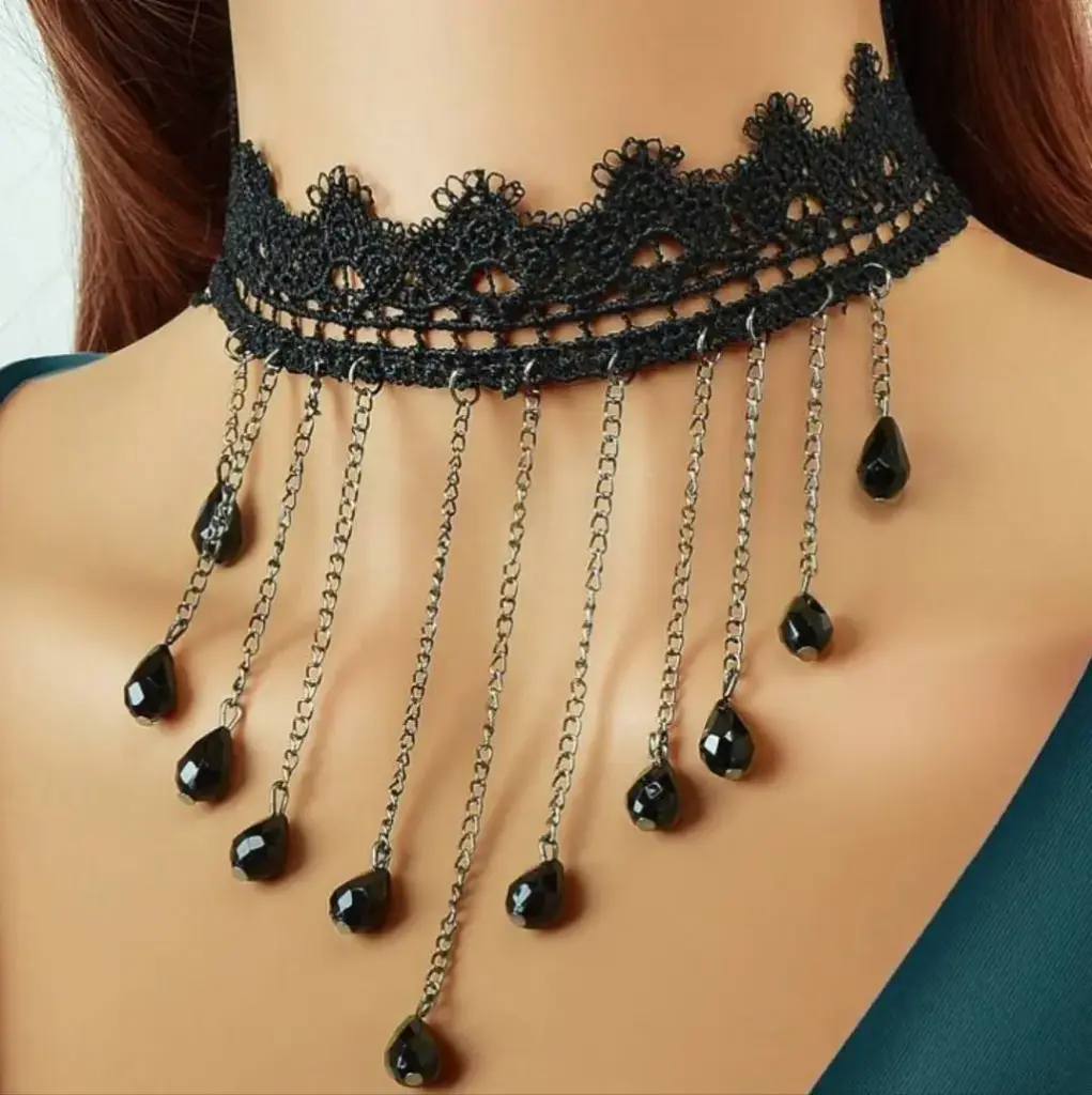 lace gothic choker beads chain necklace