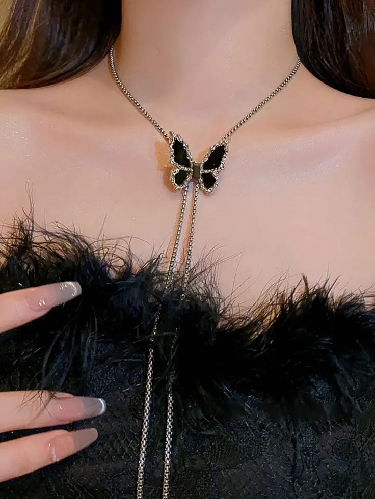 long black butterfly necklace 