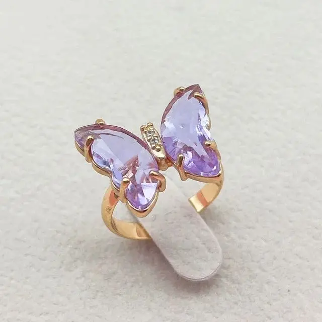 purple crystals butterfly ring