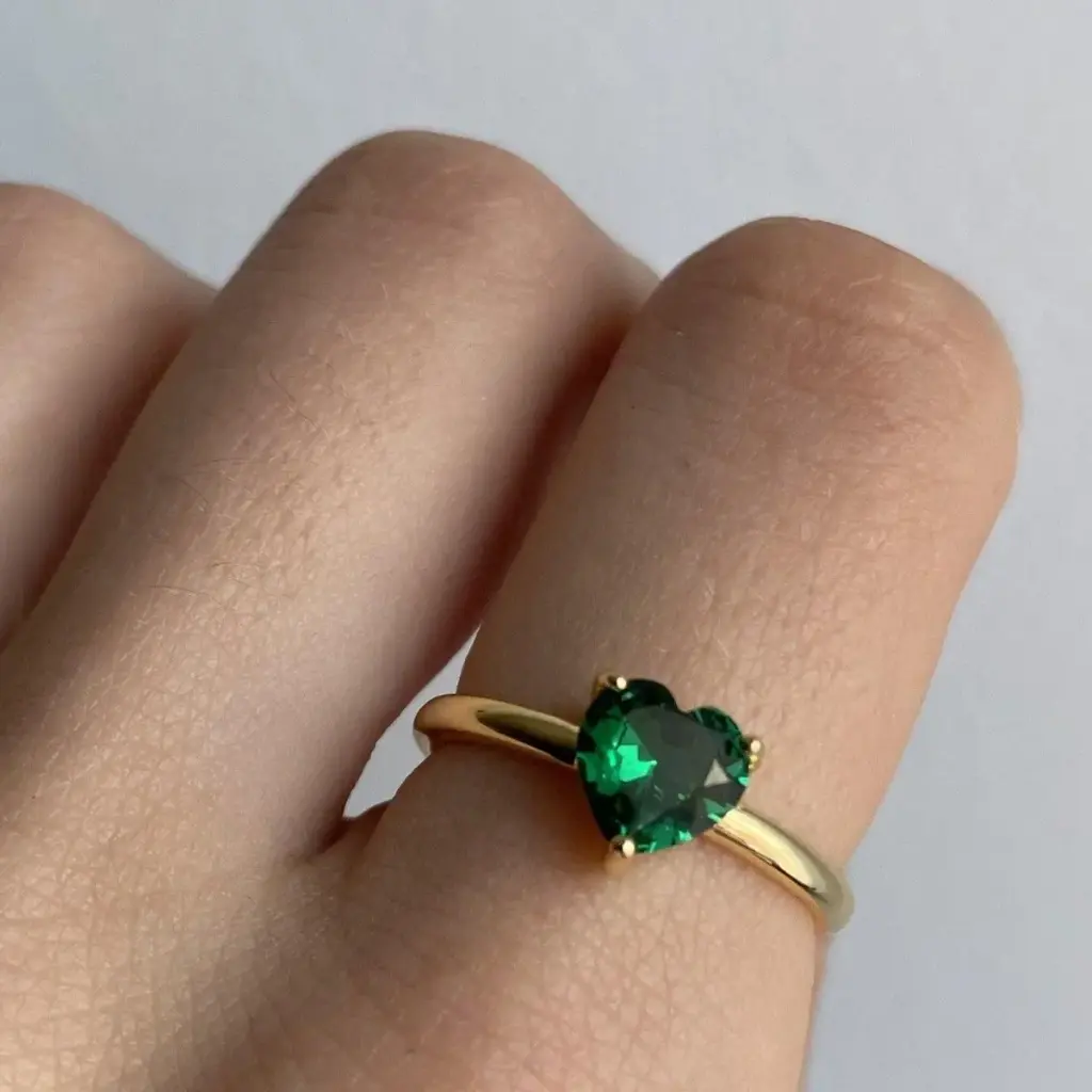 golden green heart ring
