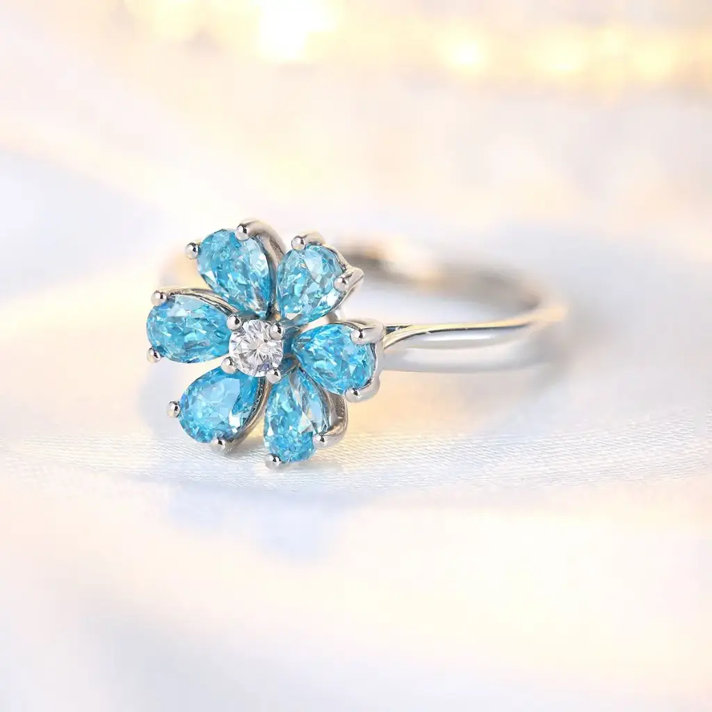 blue rhinestone crystal ring