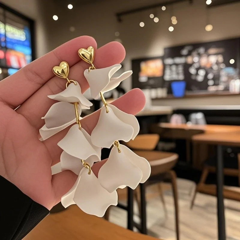 Falling petals of white Earrings